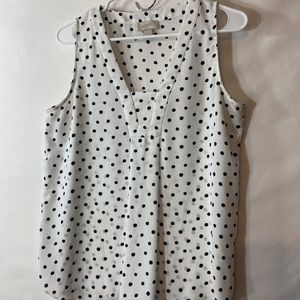 Women’s Sleeveless White Top with Black Polka Dots